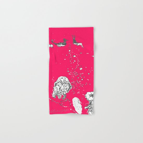 Two Tailed Duck and Jellyfish Bright Red Pink Hand & Bath Towel