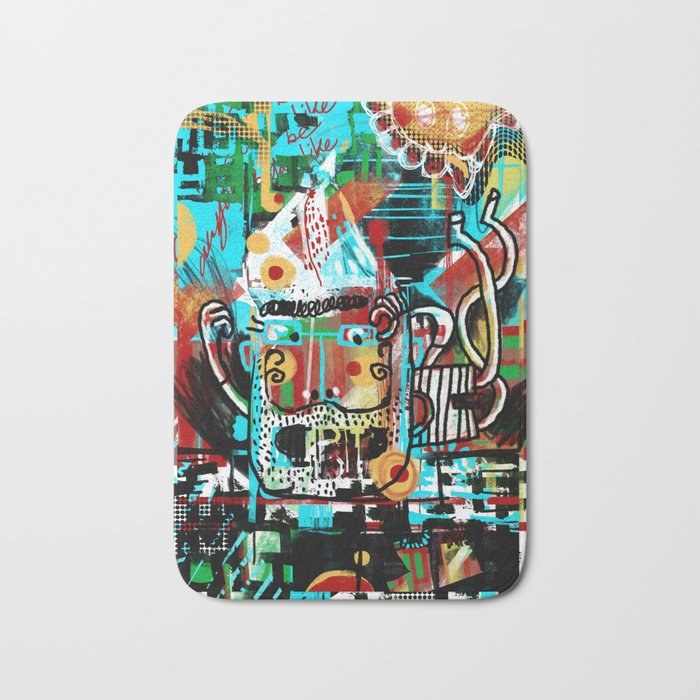 Grungy cool bearded guy. Abstract graffiti painting Bath Mat