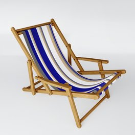 [ Thumbnail: Tan, Dim Grey, Dark Blue & White Colored Striped/Lined Pattern Sling Chair ]