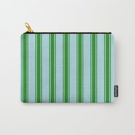 [ Thumbnail: Powder Blue and Forest Green Colored Stripes Pattern Carry-All Pouch ]
