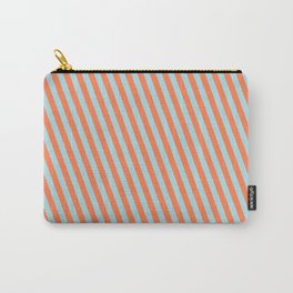 [ Thumbnail: Coral and Powder Blue Colored Lined/Striped Pattern Carry-All Pouch ]