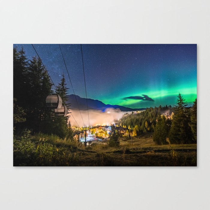 Aurora - Northern Lights in Whistler Creekside with Kadenwood Gondola Canvas Print