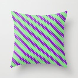 [ Thumbnail: Light Green & Dark Violet Colored Lines/Stripes Pattern Throw Pillow ]