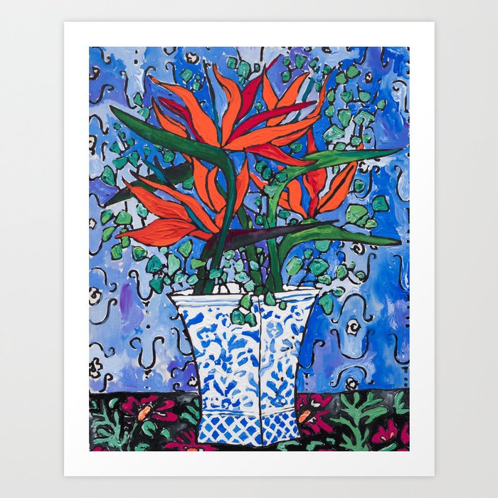 Birds Of Paradise In Blue After Matisse Art Print By Larameintjes