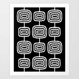 Mid Century Modern Atomic Rings Pattern 267 Black and White Art Print