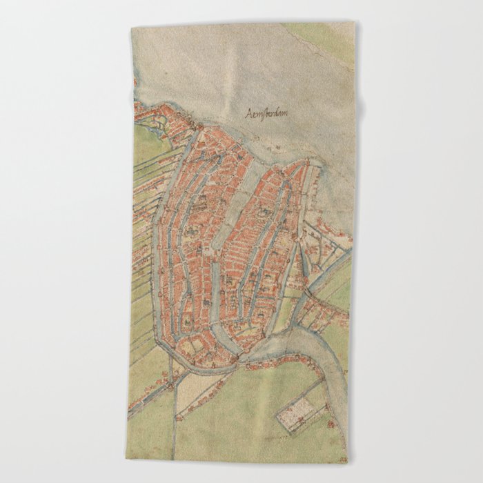 Vintage map of Amsterdam (1560) Beach Towel