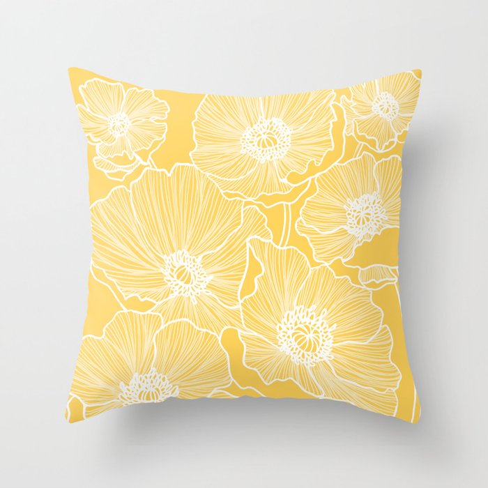Sunshine Yellow Poppies Throw Pillow