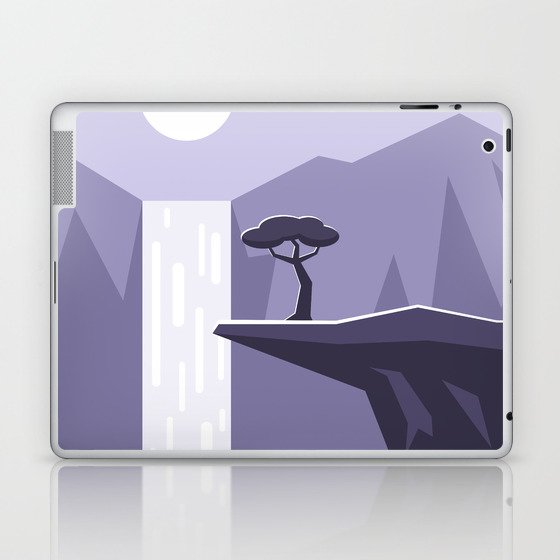 Minimalistic Waterfall And Mountain Graphic Very Peri Color Laptop & iPad Skin