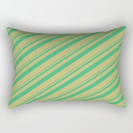 [ Thumbnail: Sea Green and Dark Khaki Colored Lined/Striped Pattern Rectangular Pillow ]