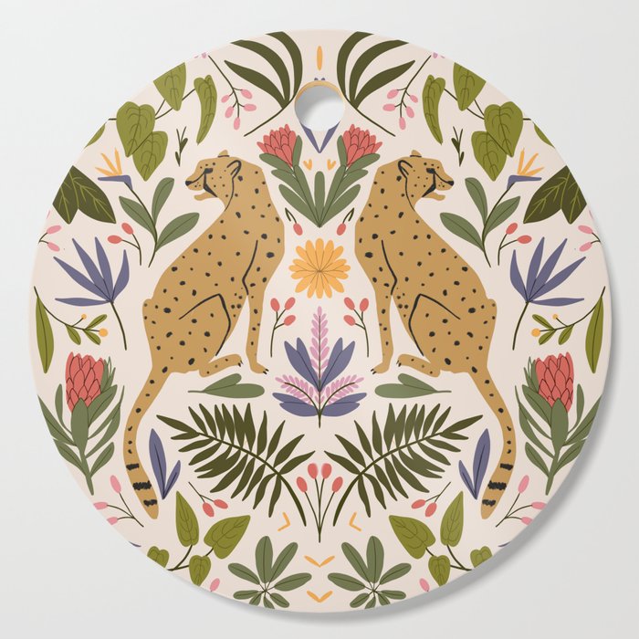 Modern colorful folk style cheetah print  Cutting Board