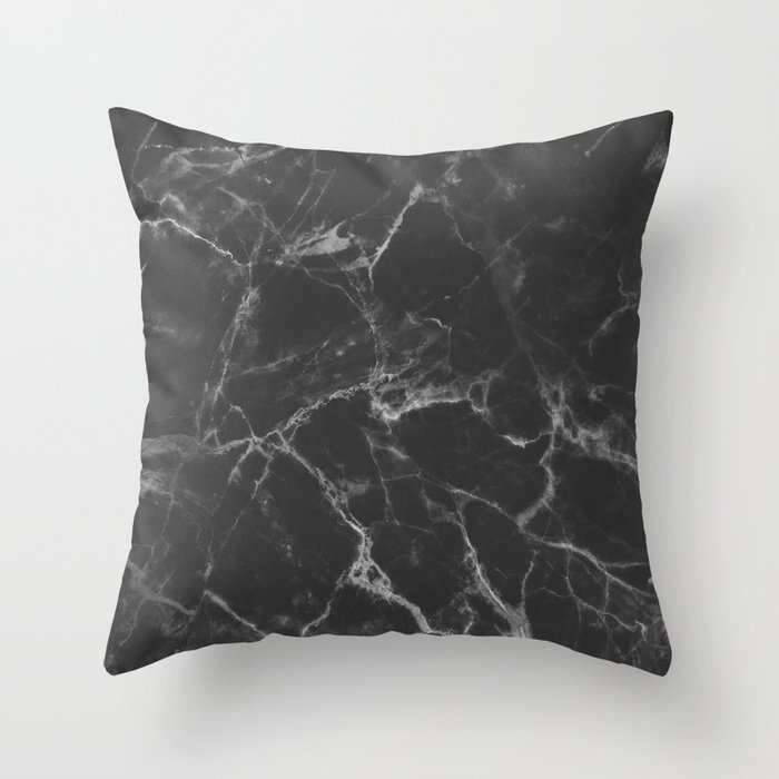 Washed Black and White Cracked Marble Stone Throw Pillow
