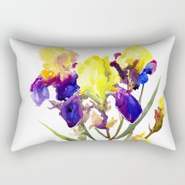 Garden Iris Floral Artwork Yellow Purple Blue Floral design, bright colored floral design Rectangular Pillow