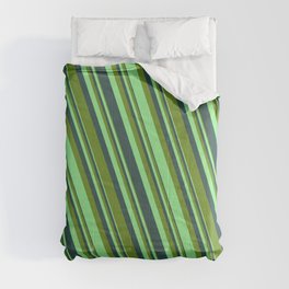 [ Thumbnail: Dark Slate Gray, Green & Light Green Colored Lined/Striped Pattern Comforter ]