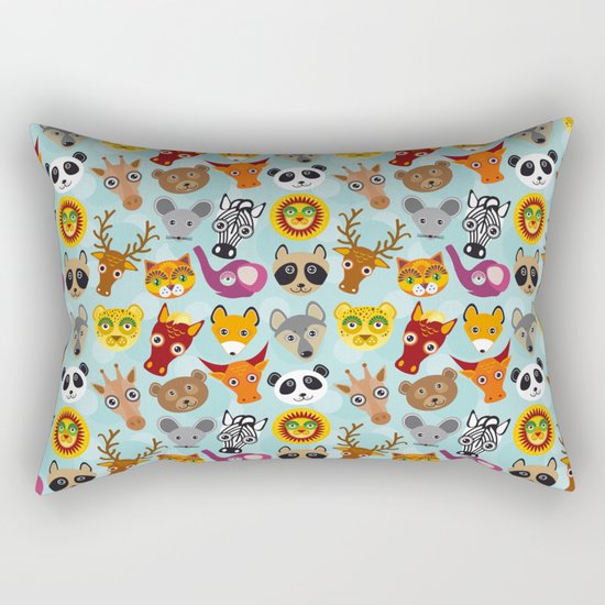 pattern with funny cute animal face on a blue background Rectangular Pillow