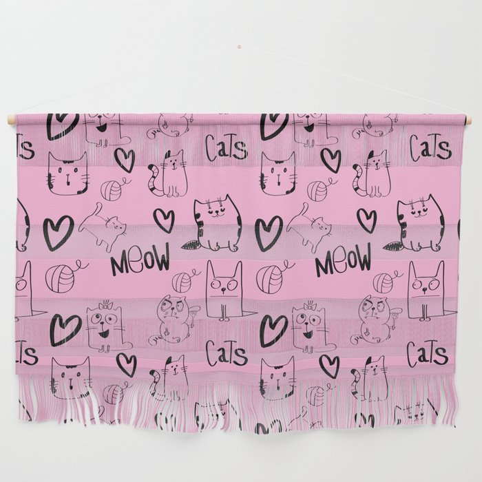 Pink cartoon cat pattern Wall Hanging