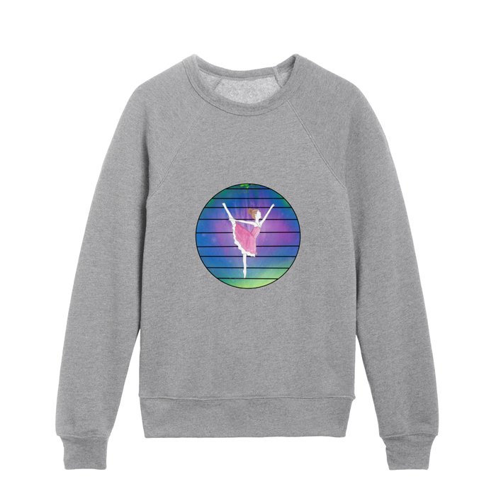 Ballerina in Abstract Colored Circle with Lines Kids Crewneck