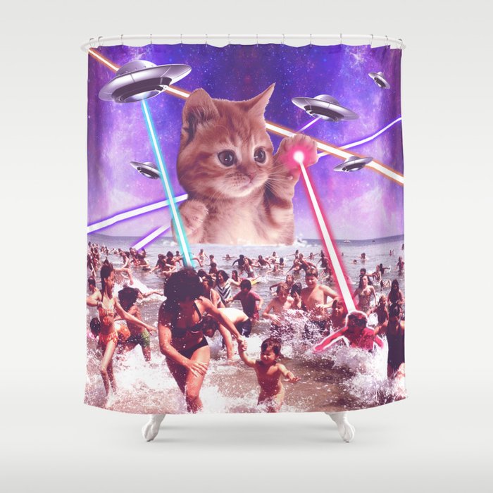 Cat Invader From Space Galaxy Marsians, Space Kitty Shower Curtain