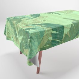 Polynesian Palm Trees And Hibiscus Shades Of Green Jungle Abstract Tablecloth