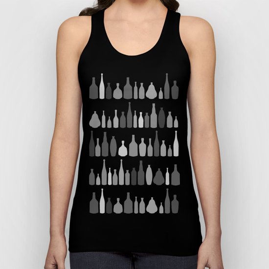 Bottles Black and White on White Unisex Tank Top