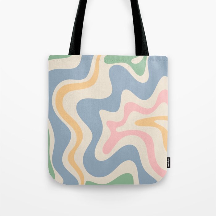 Retro Liquid Swirl Abstract Pattern Light Blue Pink Green Yellow Cream  Tote Bag