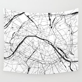 Paris France Minimal Street Map - Black and White Wall Tapestry
