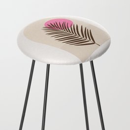 Window Arch | 03 - Palm Leaf Print Retro Sun And Ocean Olive And Pink Counter Stool