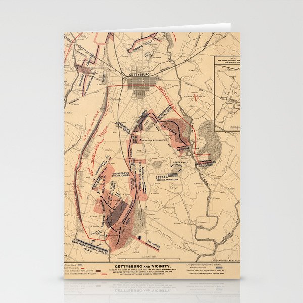 Vintage Map of Gettysburg and Vicinity, July 1863 Stationery Cards