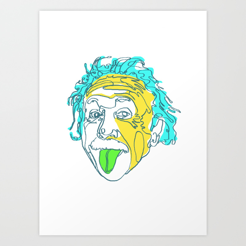 Einstein Line Art | Painting | Print | Poster | Albert Einstein Tongue Out  Cartoon Art Print by Arsalanes | Society6