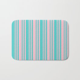 [ Thumbnail: Turquoise and Pink Colored Lines/Stripes Pattern Bath Mat ]