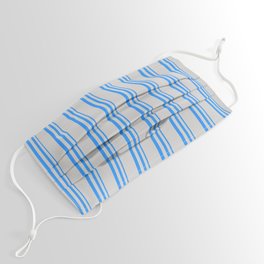 [ Thumbnail: Blue & Light Gray Colored Lines/Stripes Pattern Face Mask ]
