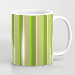 [ Thumbnail: Green, Pale Goldenrod, Dark Khaki & Chartreuse Colored Lines/Stripes Pattern Coffee Mug ]