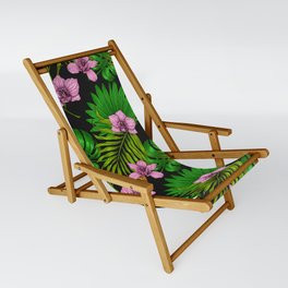 Orchids and palm leaves, pink and green Sling Chair