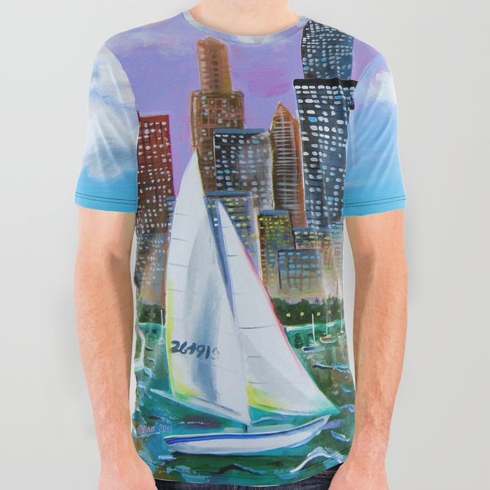 Magnificent Chicago Skyline All Over Graphic Tee