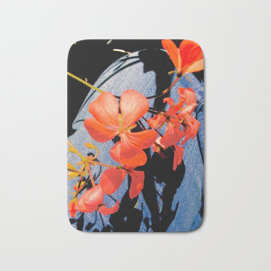 Geranium flowers on blue jean Bath Mat