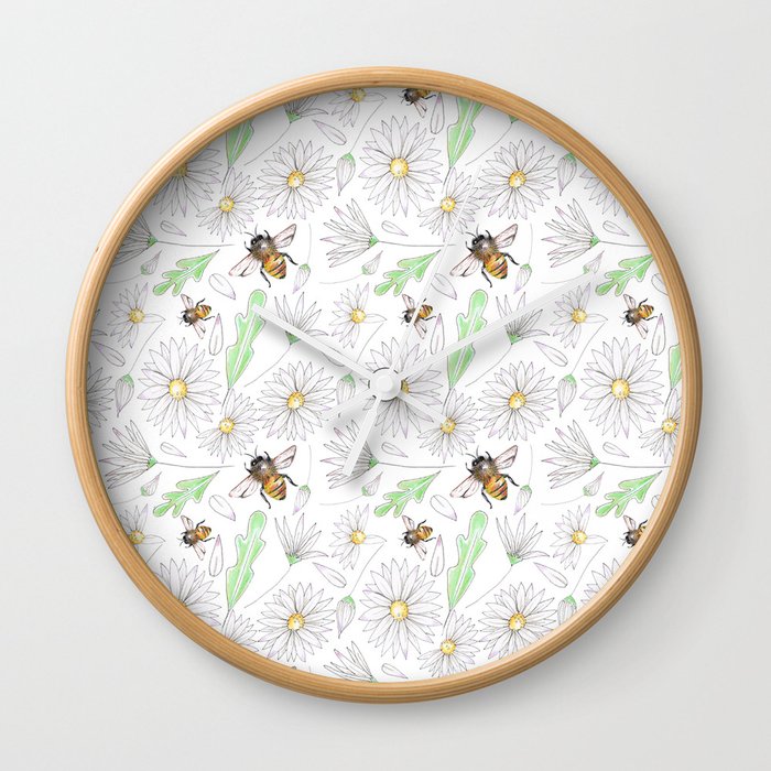 Daisies & Honey Bees Wall Clock