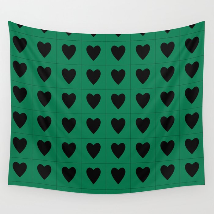 Teal black hearts pattern Wall Tapestry