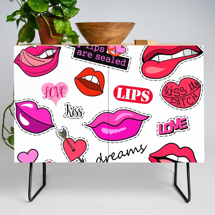 Lips of Love: High Fashion Fine Art with Fashion Patch Badges Set Credenza