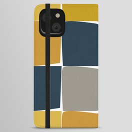 Flux Minimalist Midcentury Modern Check Grid Pattern in Mustard Ochre Navy Blue Gray White iPhone Wallet Case