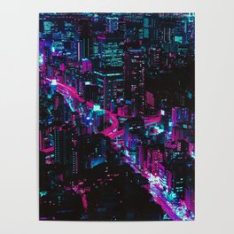 Cyberpunk Vaporwave City Poster