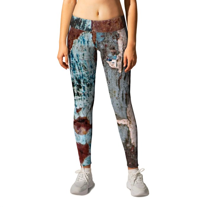 Weathered Wooden Boards Chipped Paint Abstract Texture Leggings