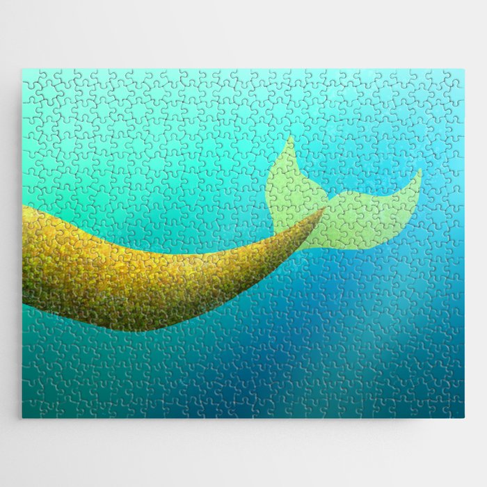 Underwater Swimming Mermaid Fins Yellow Jigsaw Puzzle
