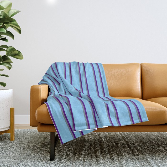 Light Sky Blue, Slate Gray, and Indigo Colored Lines Pattern Throw Blanket