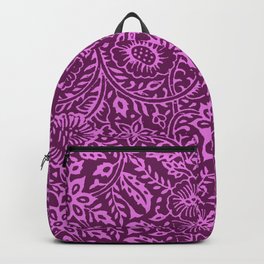 Woodblock print repeating pattern in purple Backpack