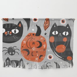 Halloween Seamless Pattern with Cute Pumpkins and Black Cats 01 Wall Hanging