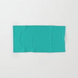 [ Thumbnail: Turquoise and Dark Cyan Colored Lined/Striped Pattern Hand & Bath Towel ]