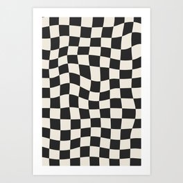 Black and White Wavy Checkered Pattern Art Print | Funky, Trendy, 60S, Modern, Black And White, Wrapped, Abstract, Geometric, Checkerboard, Graphicdesign 