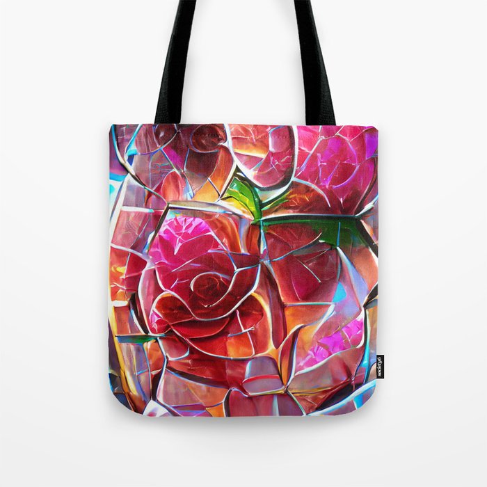 Stained Glass Roses Tote Bag