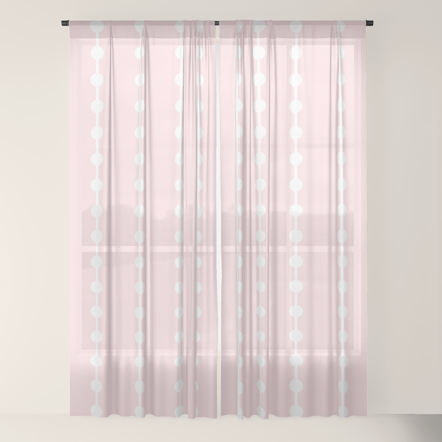 Geometric Droplets Pattern Linked Pastel Pink And White Sheer