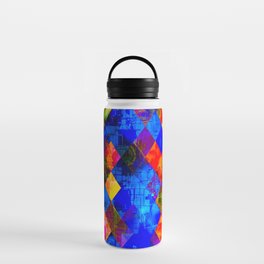 geometric pixel square pattern abstract background in blue red Water Bottle