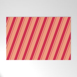 [ Thumbnail: Light Salmon and Crimson Colored Lined Pattern Welcome Mat ]